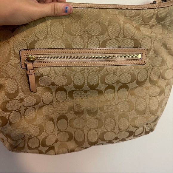 Coach Beige/Green signature canvas & leather Devin stripe shoulder bag & wallet - Picture 6 of 14